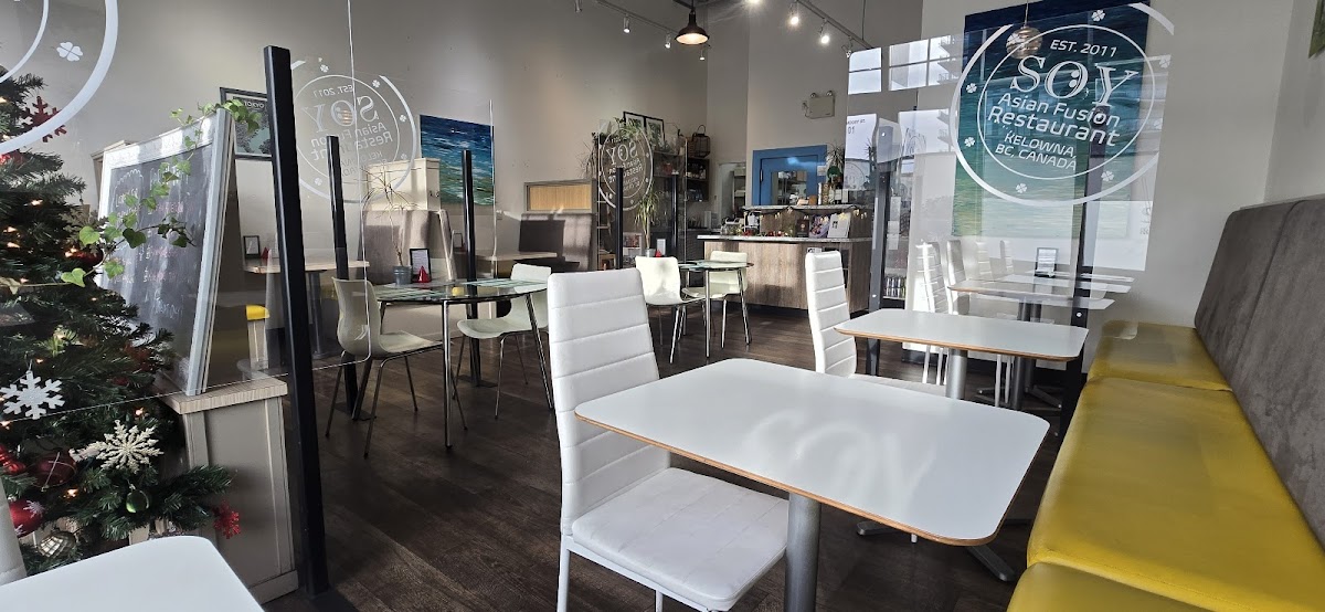 Bright, art-filled dining room at SOY Asian Fusion